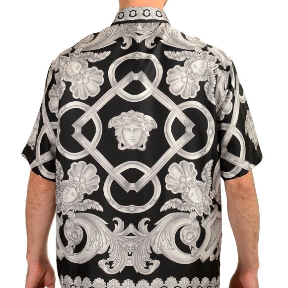 Versace Men's 100% Silk Heritage Print Short Sleeve Shirt US 3XL IT 58 - Picture 3 of 6